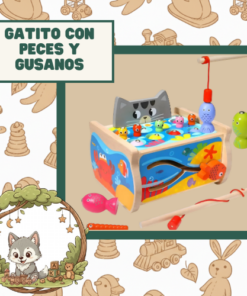 GATITO CON PECES Y GUSANOS